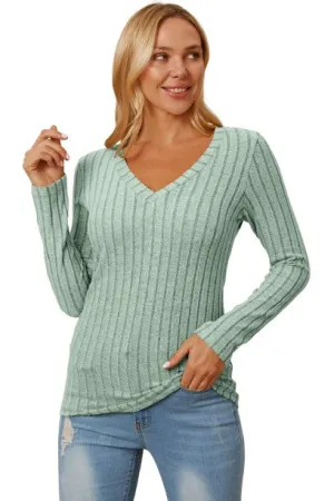 Basic Bae Ribbed V-Neck T-Shirt Long Sleeve Stylish Comfortable Slim Fit Casual