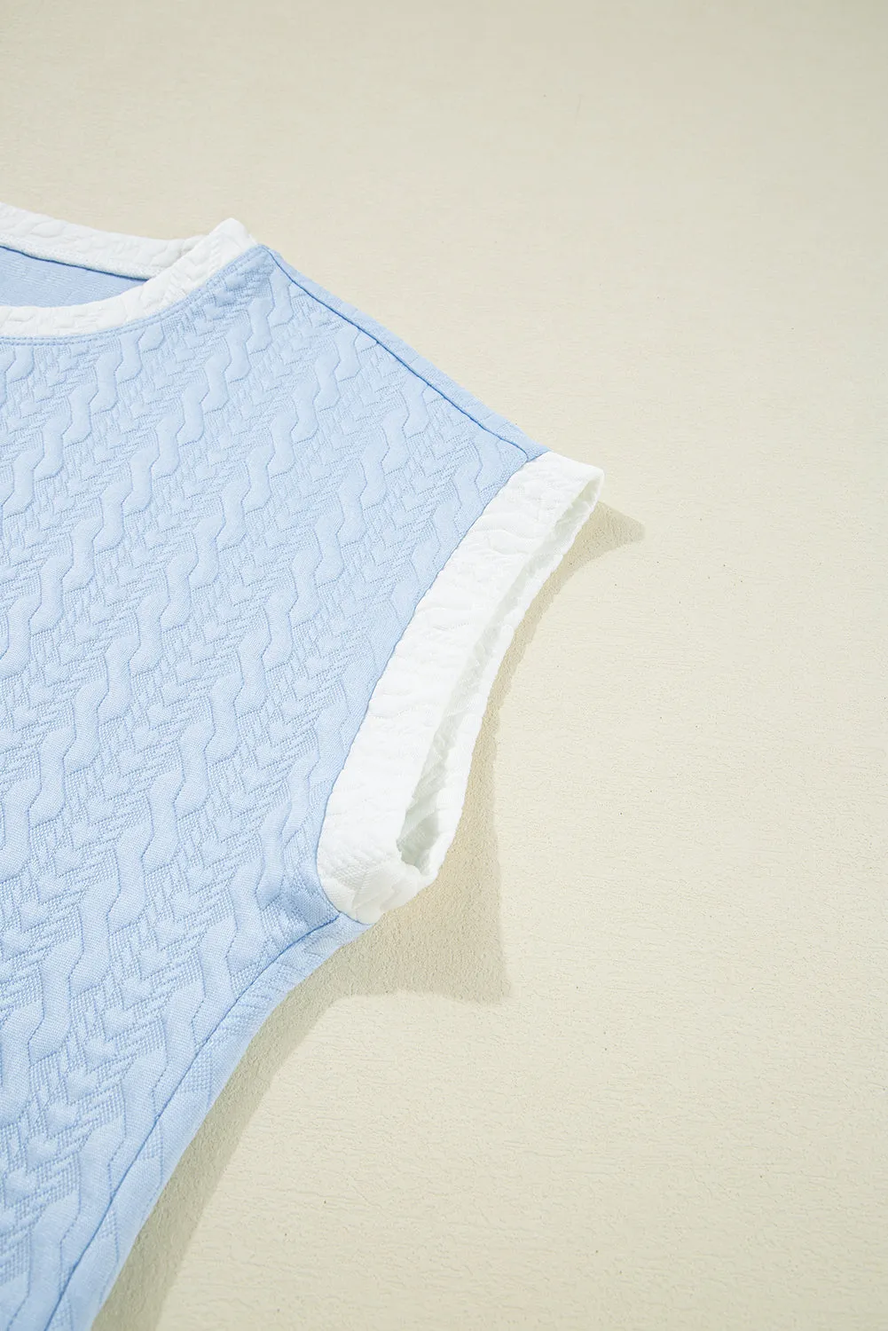 Beau Blue Contrast Trim Textured Crewneck Tee and Pocketed Skirt Set