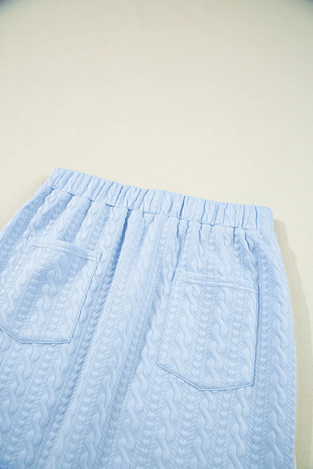 Beau Blue Contrast Trim Textured Crewneck Tee and Pocketed Skirt Set