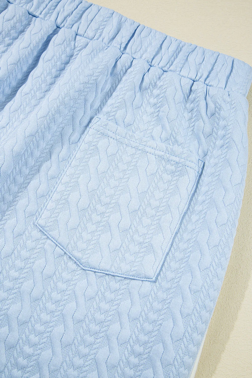 Beau Blue Contrast Trim Textured Crewneck Tee and Pocketed Skirt Set
