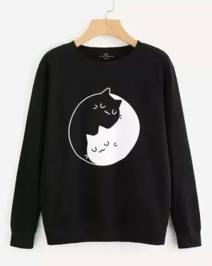 Black Cat Printed Sweat Shirt For Women 227