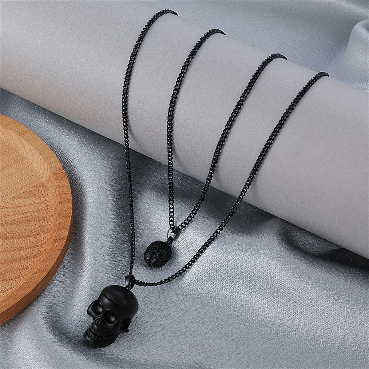 Black Skull Pendant Layered Necklace