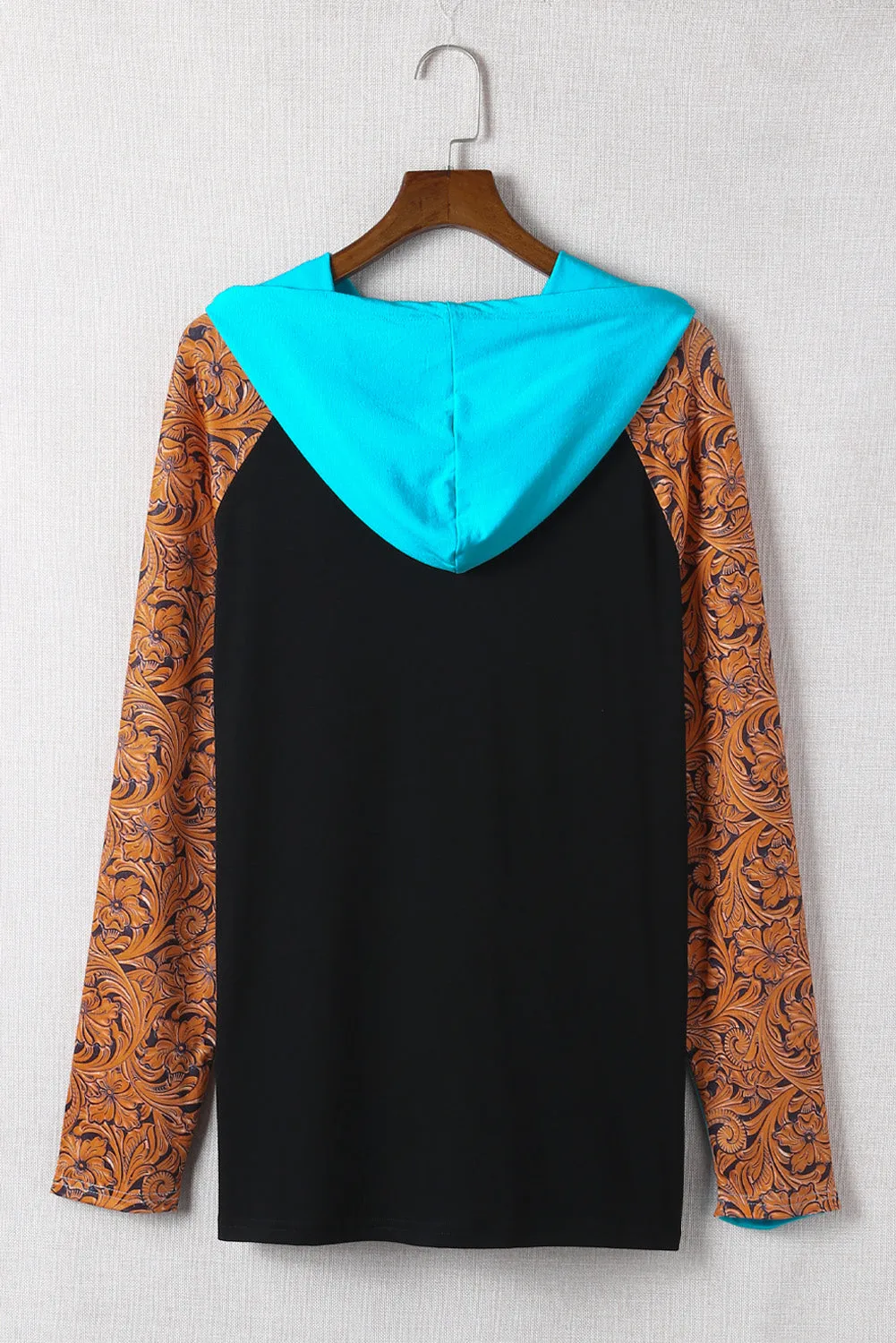 Black Western Print Color Block Plus Size Hoodie