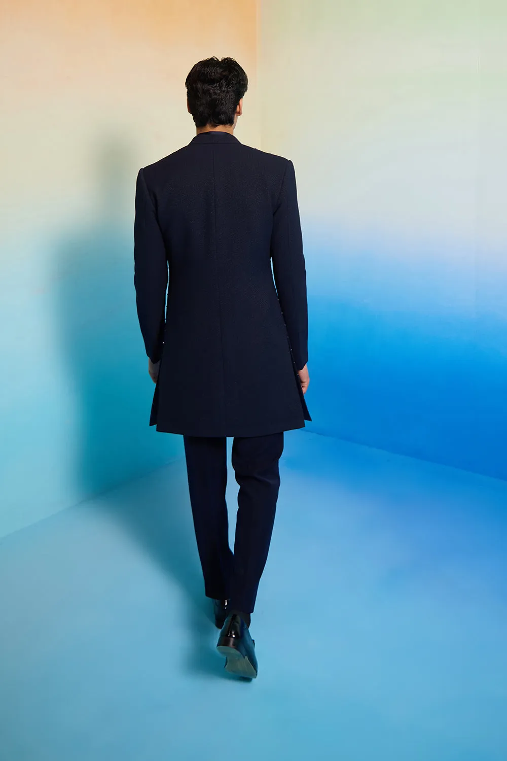 Blue Blaze Open Sherwani Set