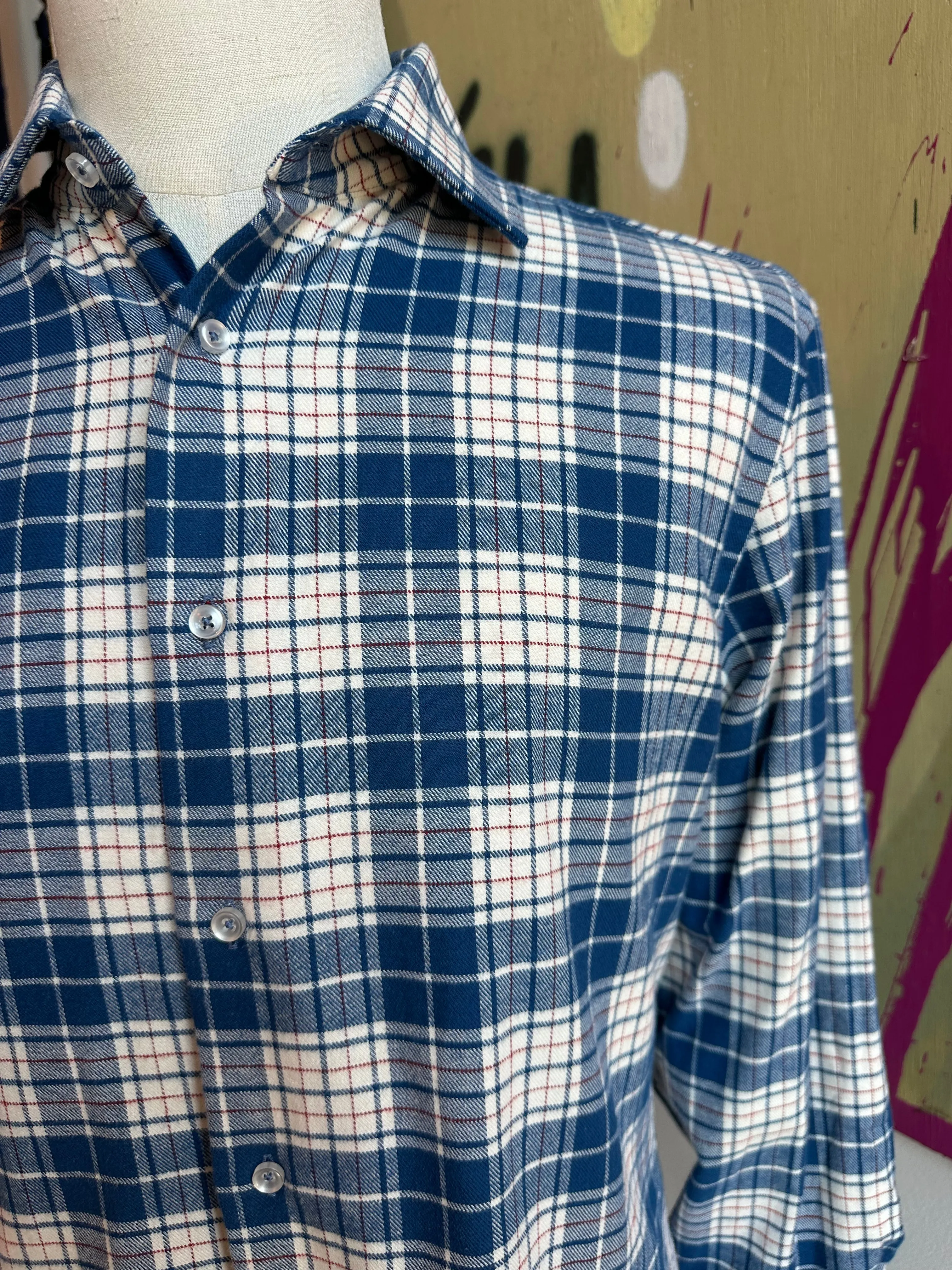 Blue Cream and Red Flannel Shirt