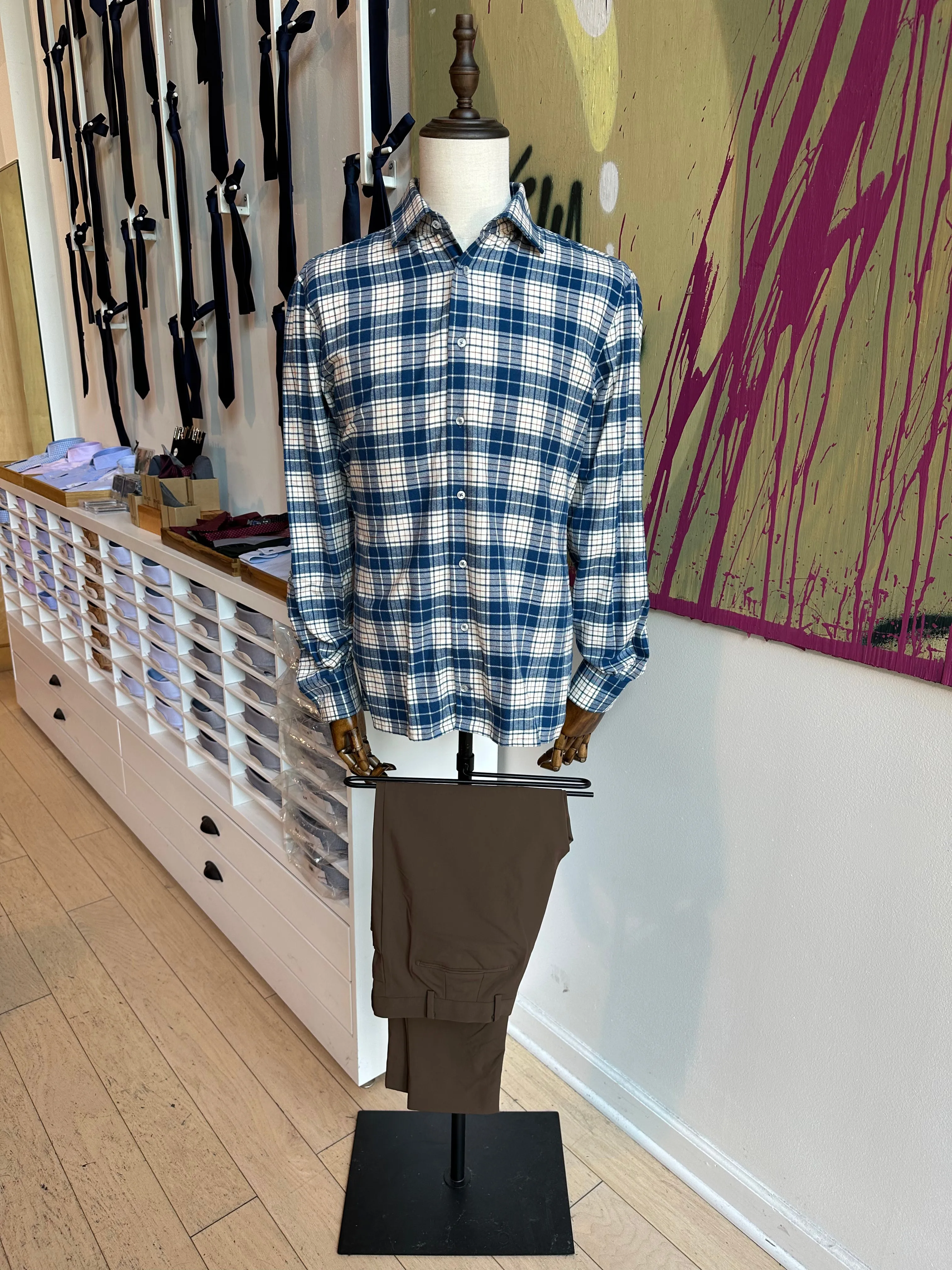 Blue Cream and Red Flannel Shirt