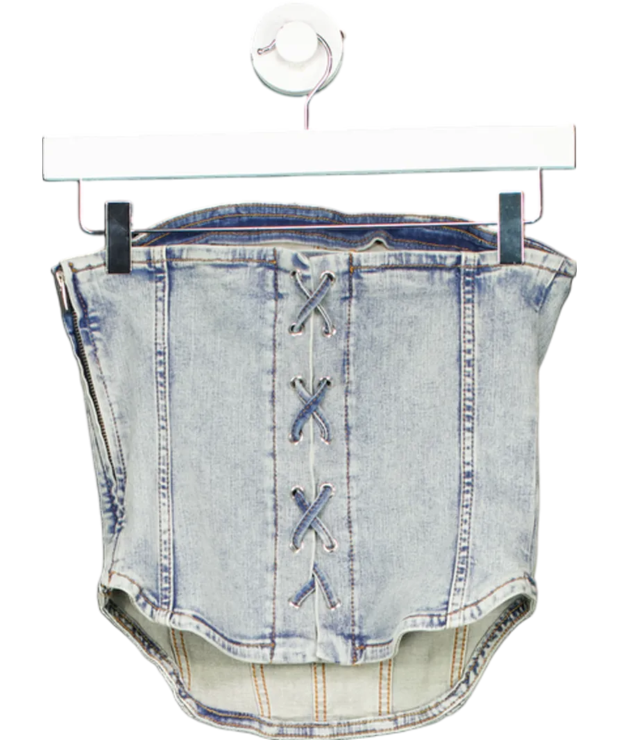 Blue Maje Strapless Cropped Denim Bustier Top UK 8