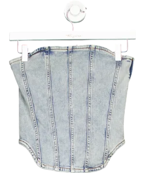 Blue Maje Strapless Cropped Denim Bustier Top UK 8