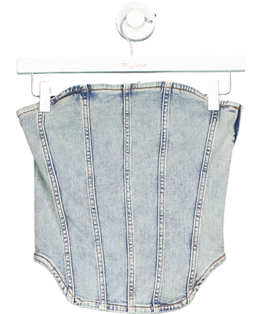 Blue Maje Strapless Cropped Denim Bustier Top UK 8