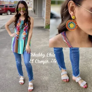 Blue Serape Embroidery Top