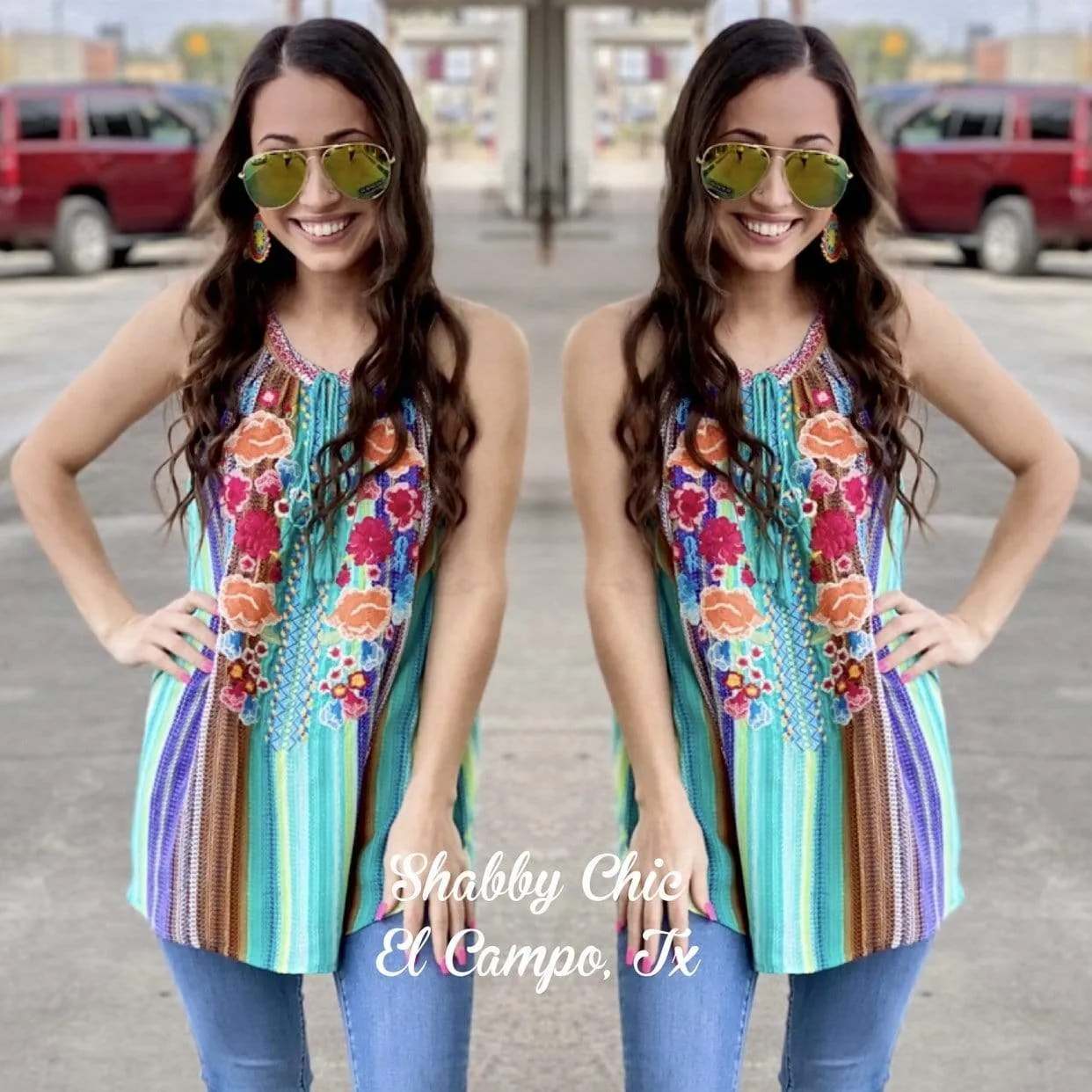 Blue Serape Embroidery Top
