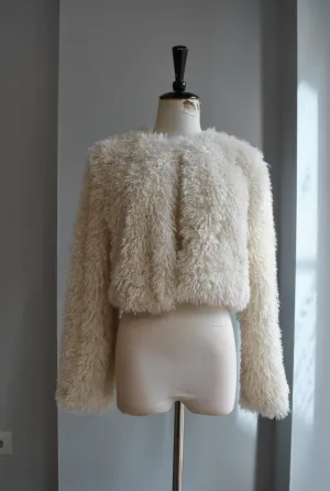 BONE COLOR FAUX FUR CROPPED JACKET