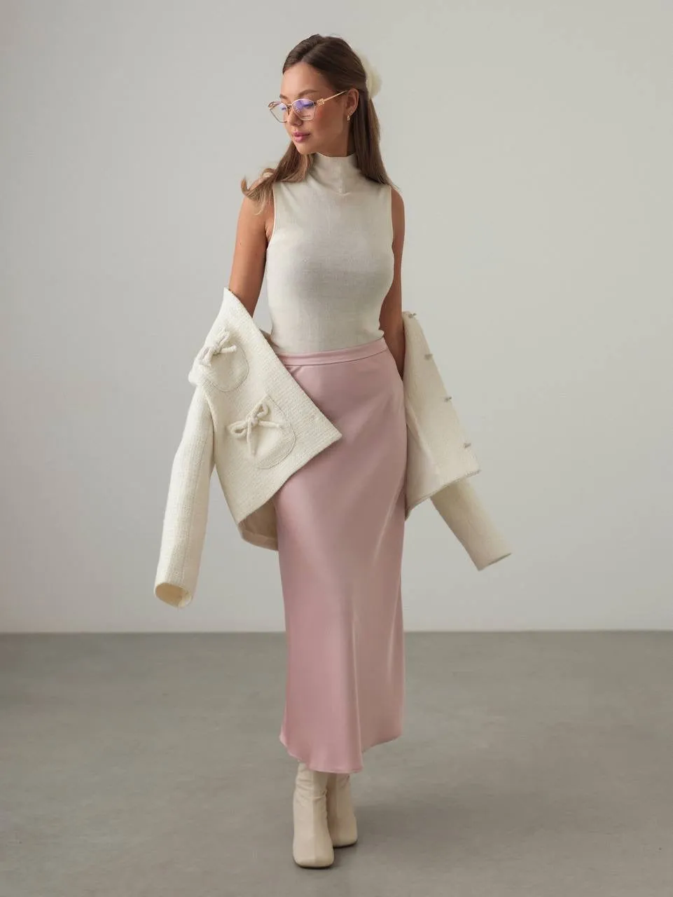 Bow-Accented Textured Jacket