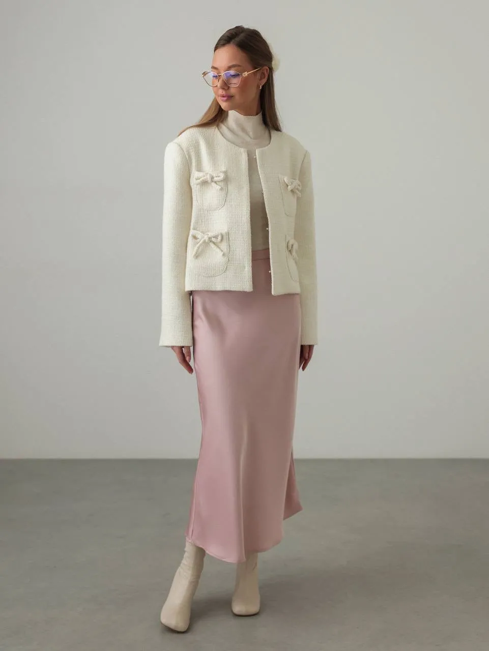 Bow-Accented Textured Jacket