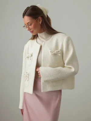 Bow-Accented Textured Jacket