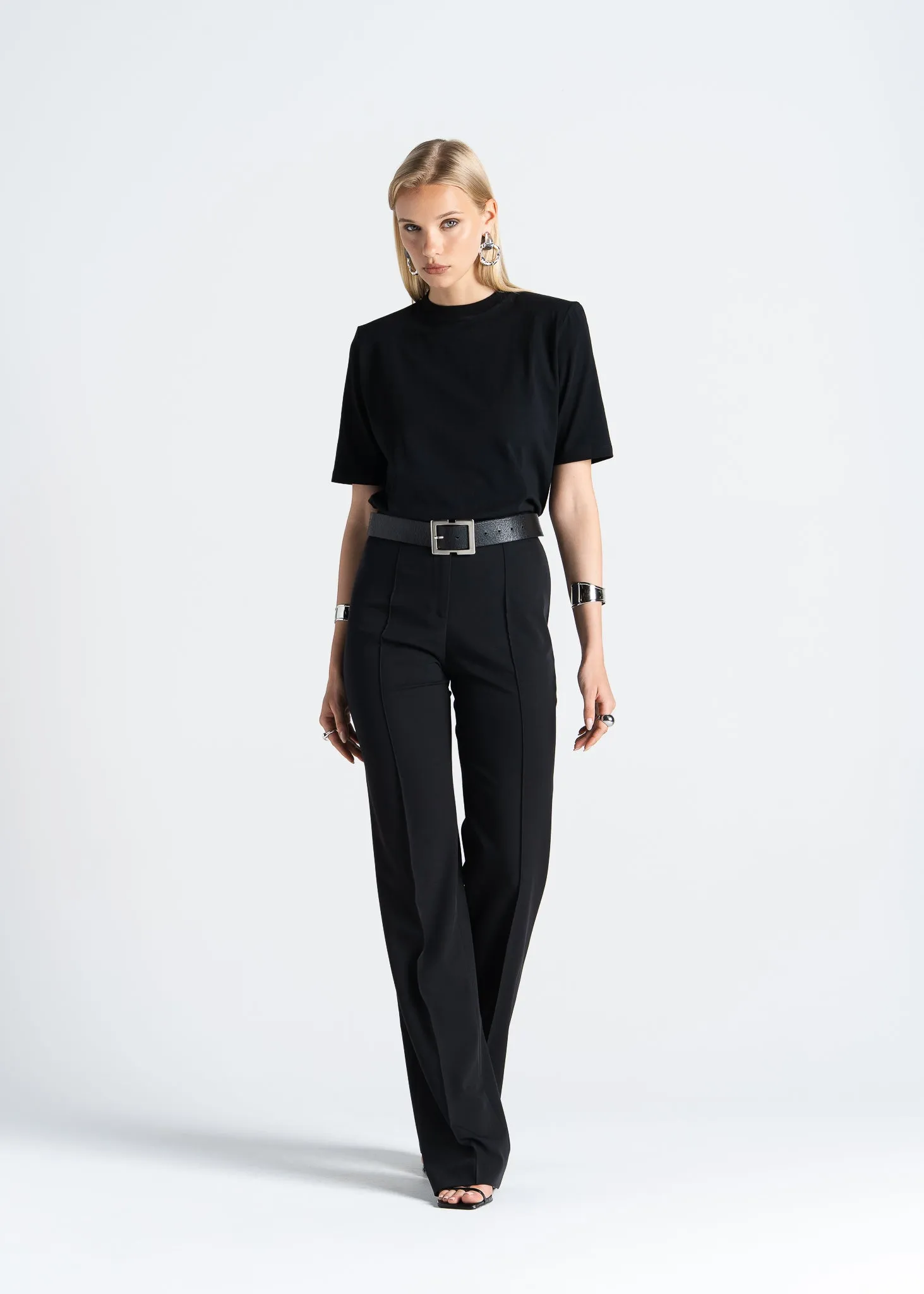 Boxy Fit Shoulder Pad T-Shirt Black