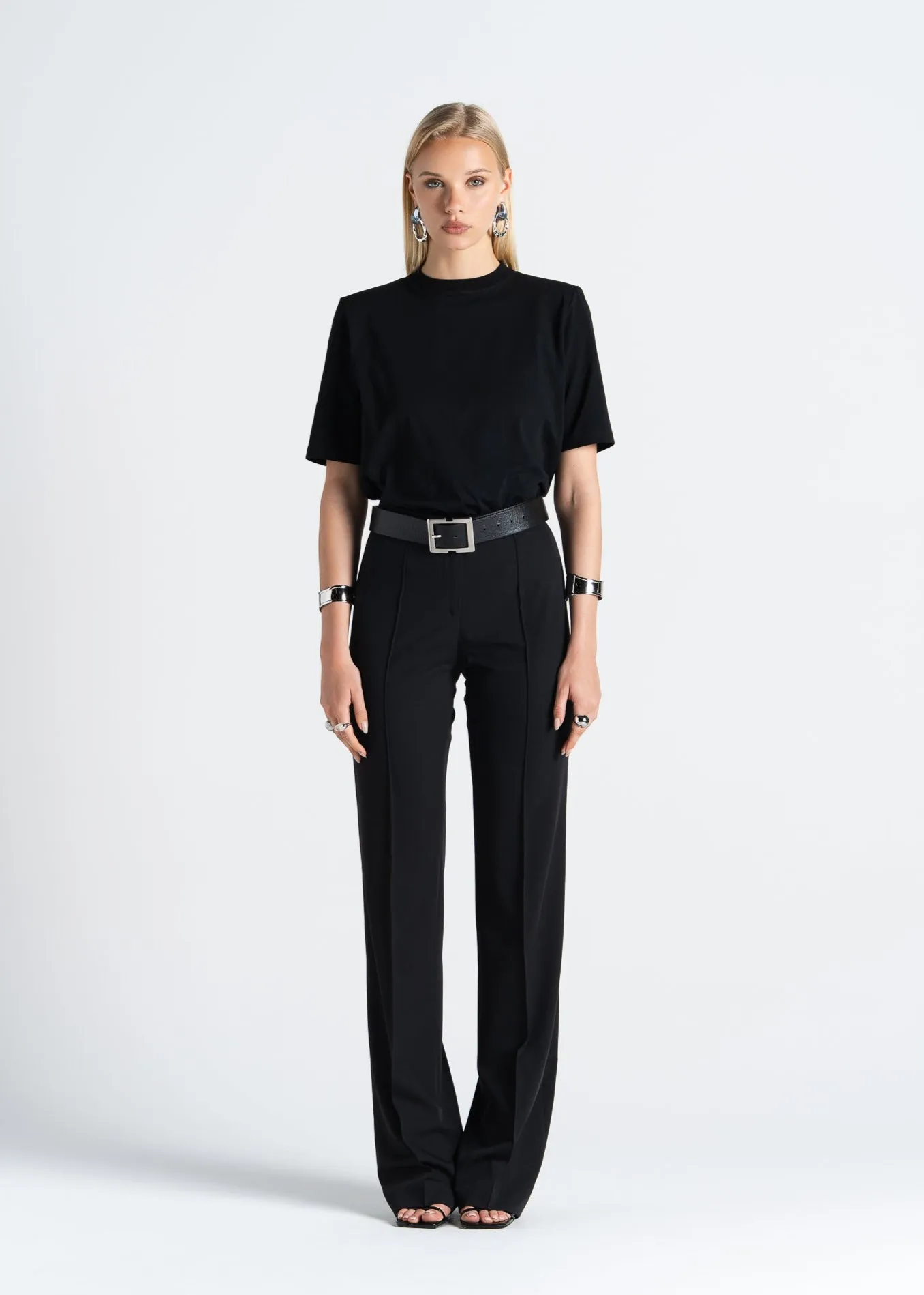 Boxy Fit Shoulder Pad T-Shirt Black