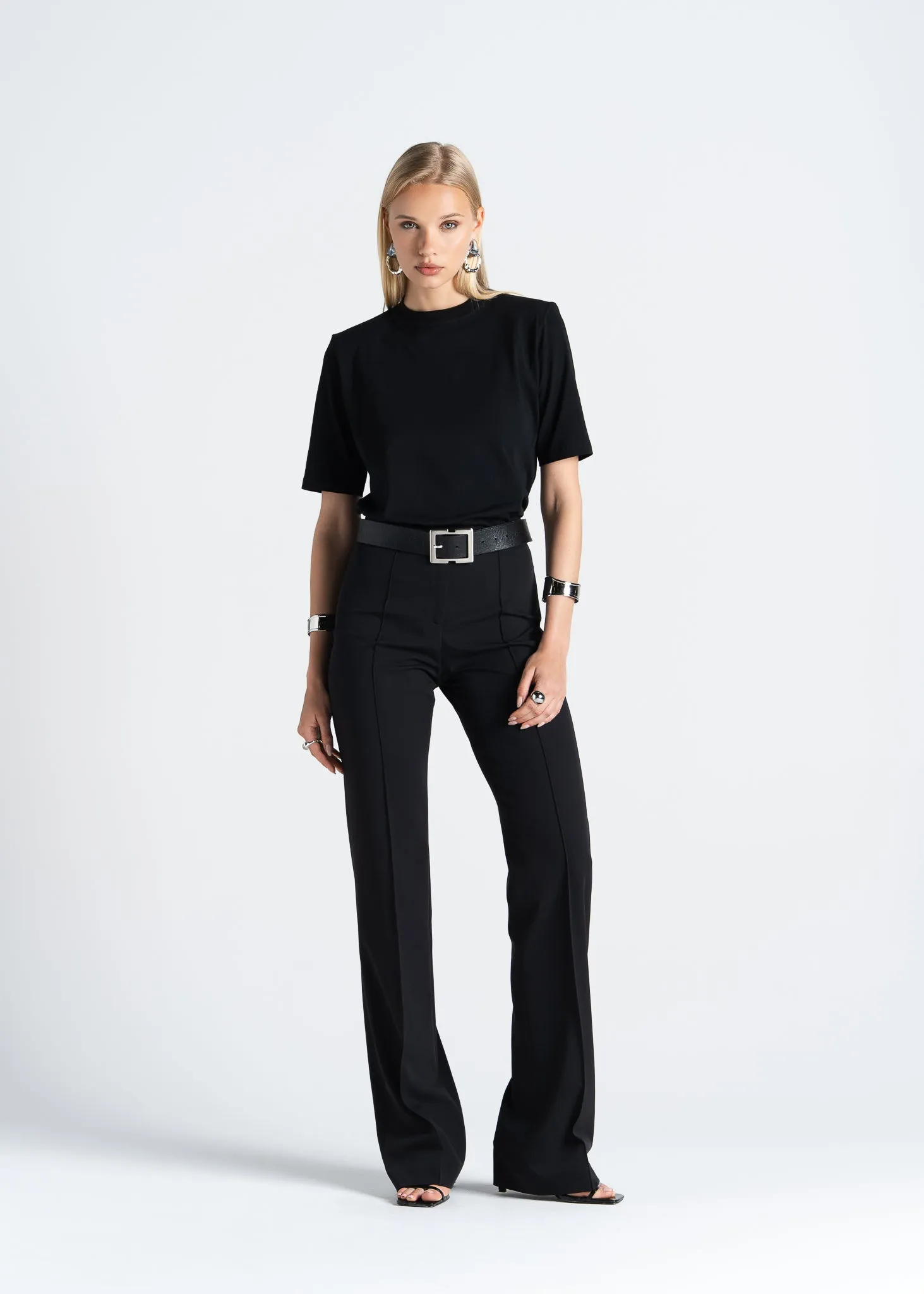 Boxy Fit Shoulder Pad T-Shirt Black