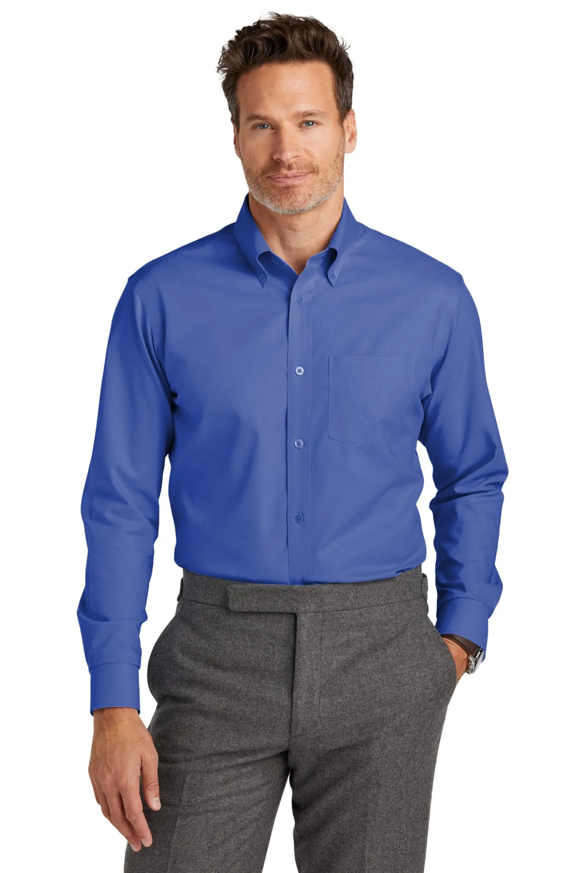 Brooks Brothers Tall Wrinkle-Free Stretch Nailhead Shirt TBB18002 Cobalt Blue Tall