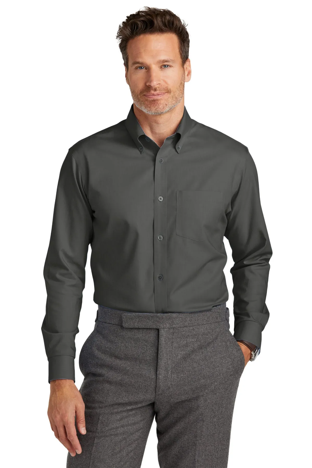 Brooks Brothers Tall Wrinkle-Free Stretch Nailhead Shirt TBB18002 Deep Black Tall