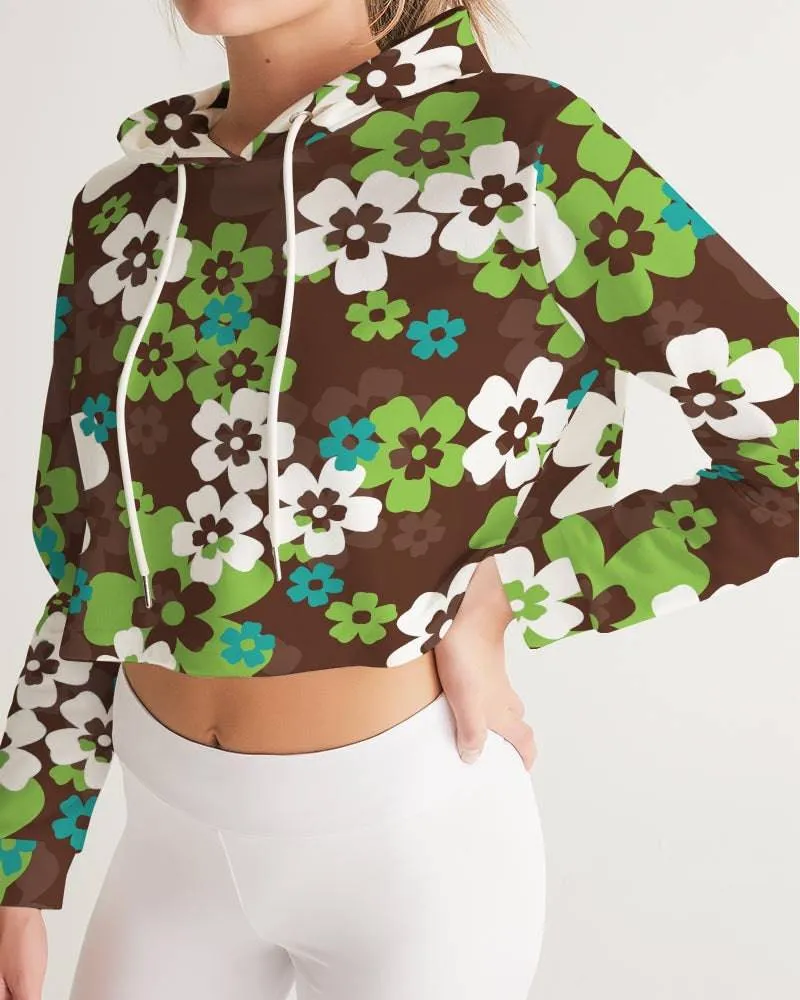 Brown Hawaiian Flora Women's Cropped Hoodie