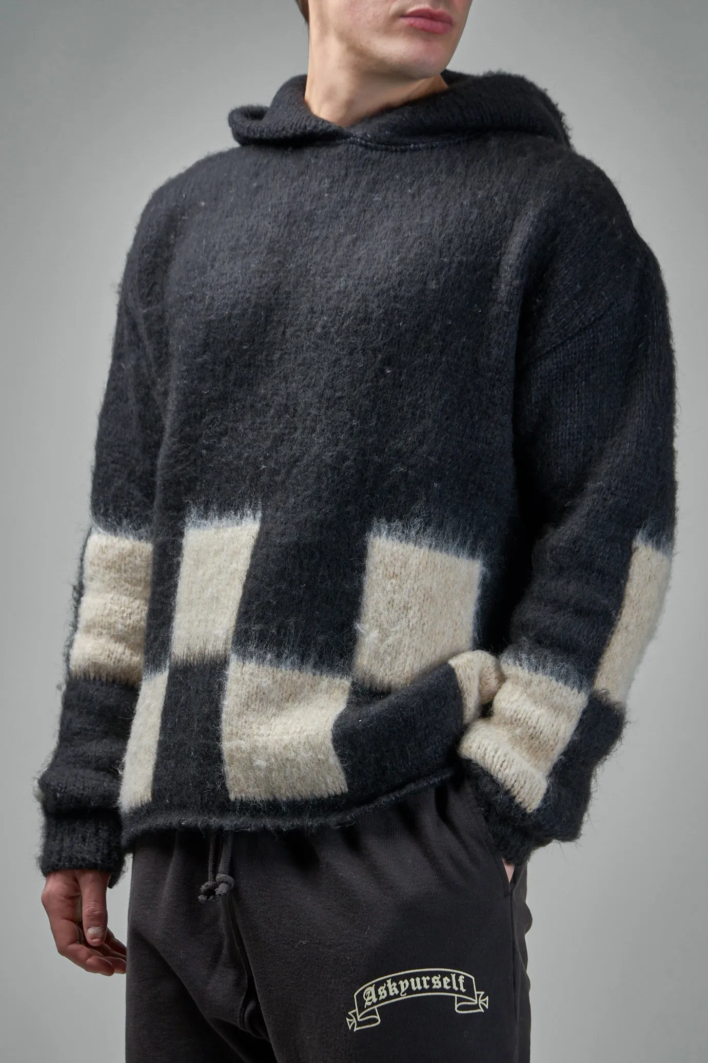 Brushed Checkered Knit Hoodie