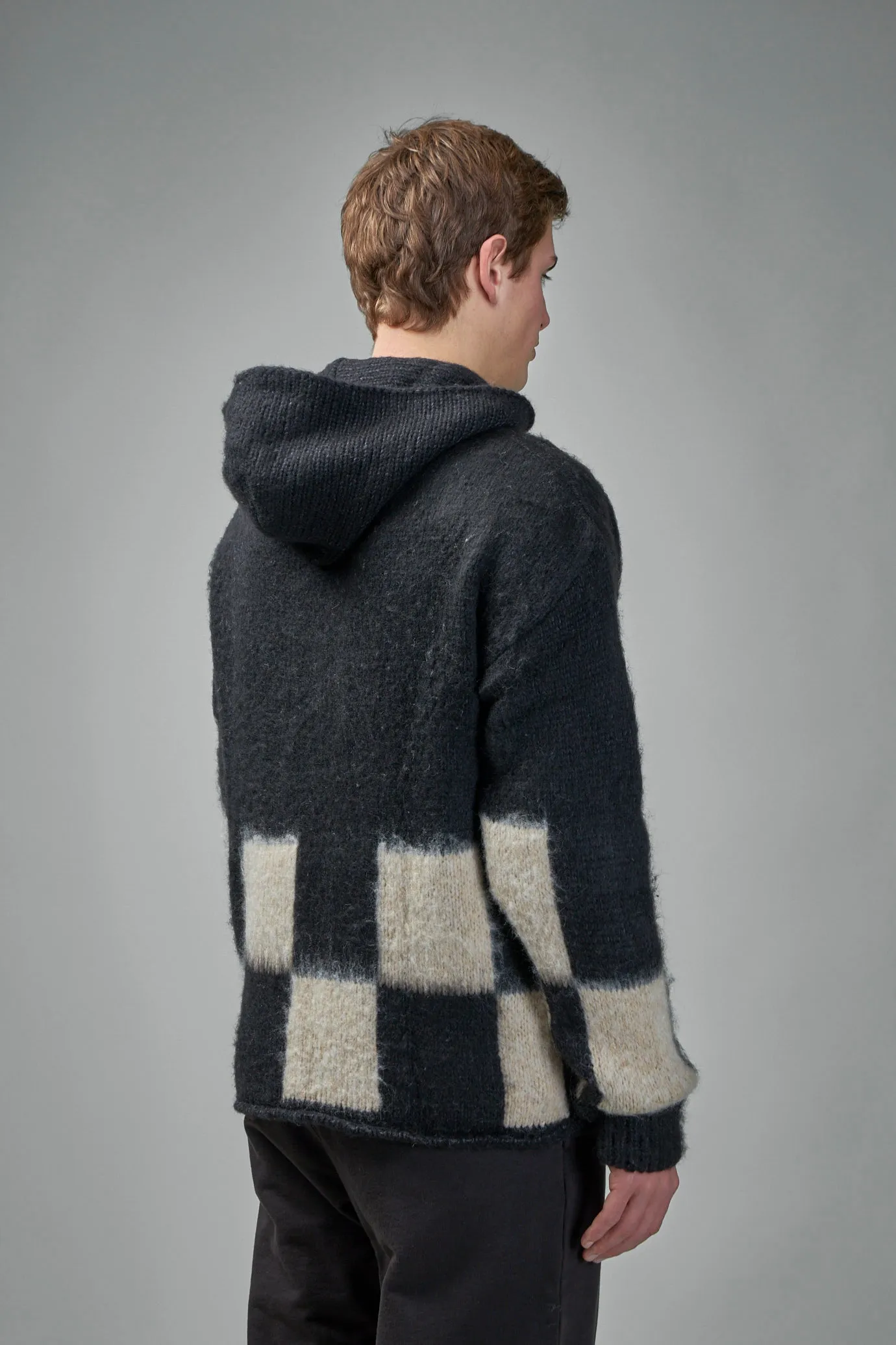 Brushed Checkered Knit Hoodie