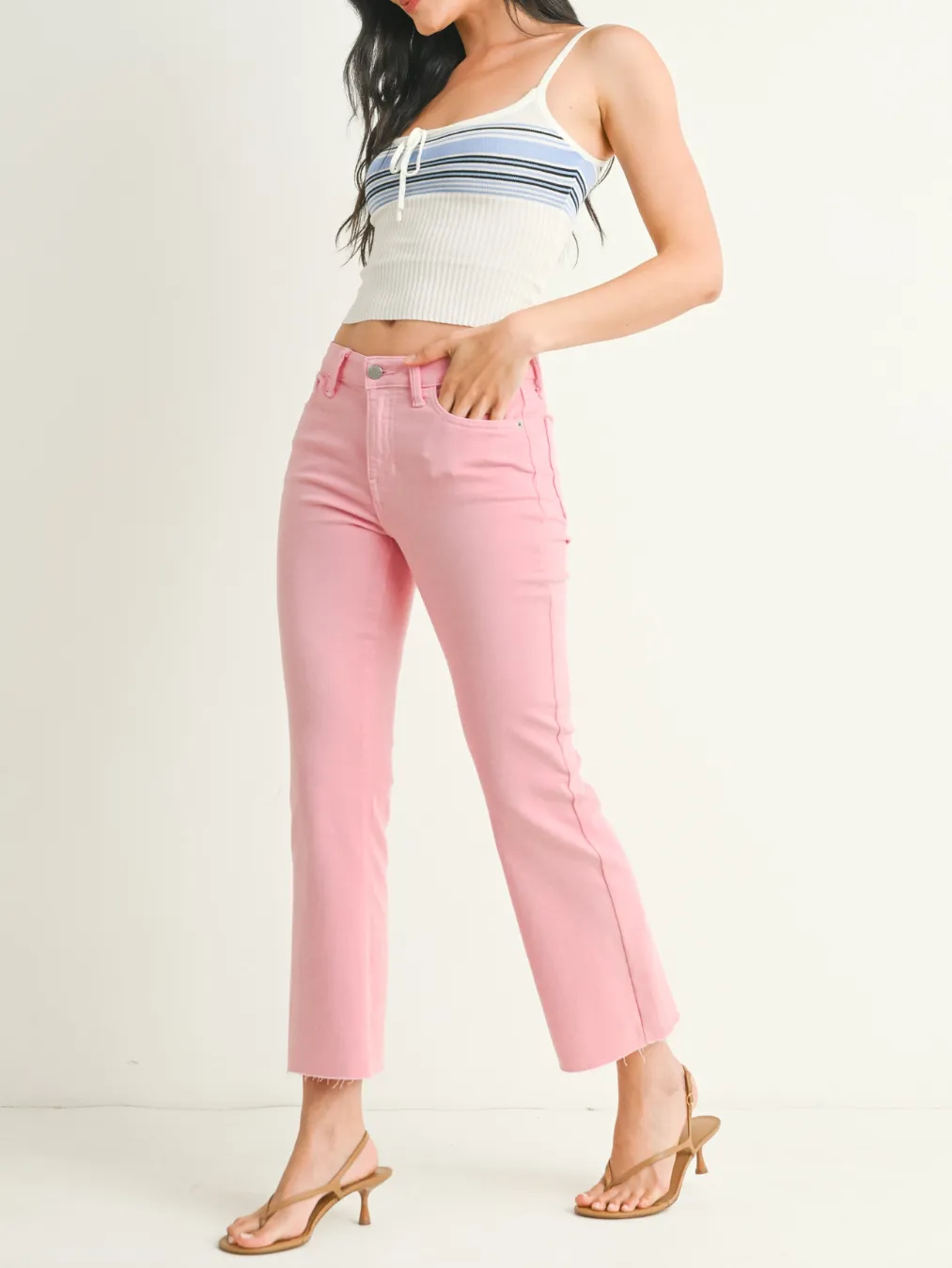 Bubblegum Cropped Flare Denim