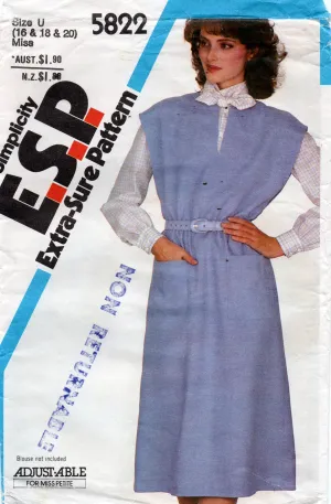 Butterick See & Sew 5822 Womens Pullover Jumper Dress 1980s Vintage Sewing Pattern Sizes 16 - 20 UNCUT Factory Folded