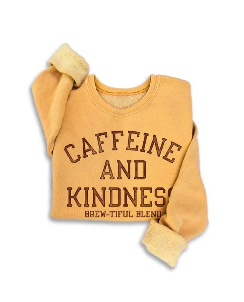 Caffeine N Kindness Mineral Sweatshirt Mustard