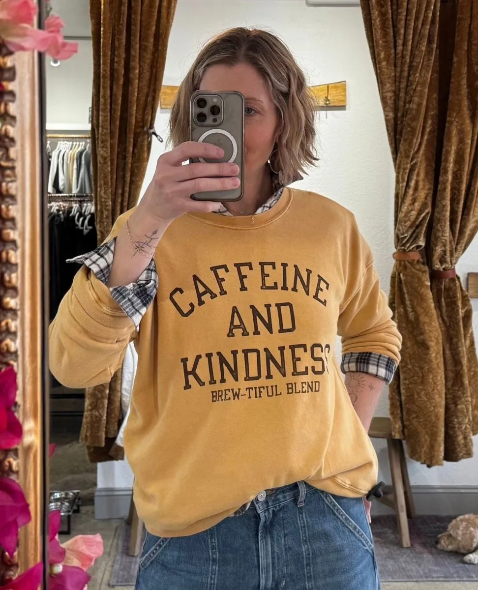 Caffeine N Kindness Mineral Sweatshirt Mustard