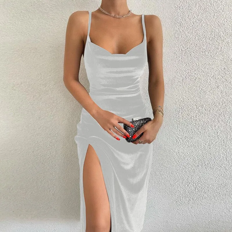 Cakulo 2023 Summer New Fashion Sexy Dress Sleeveless Slim Solid Color Elegant  Evening Party Women Long Dresses Trade Wholesale