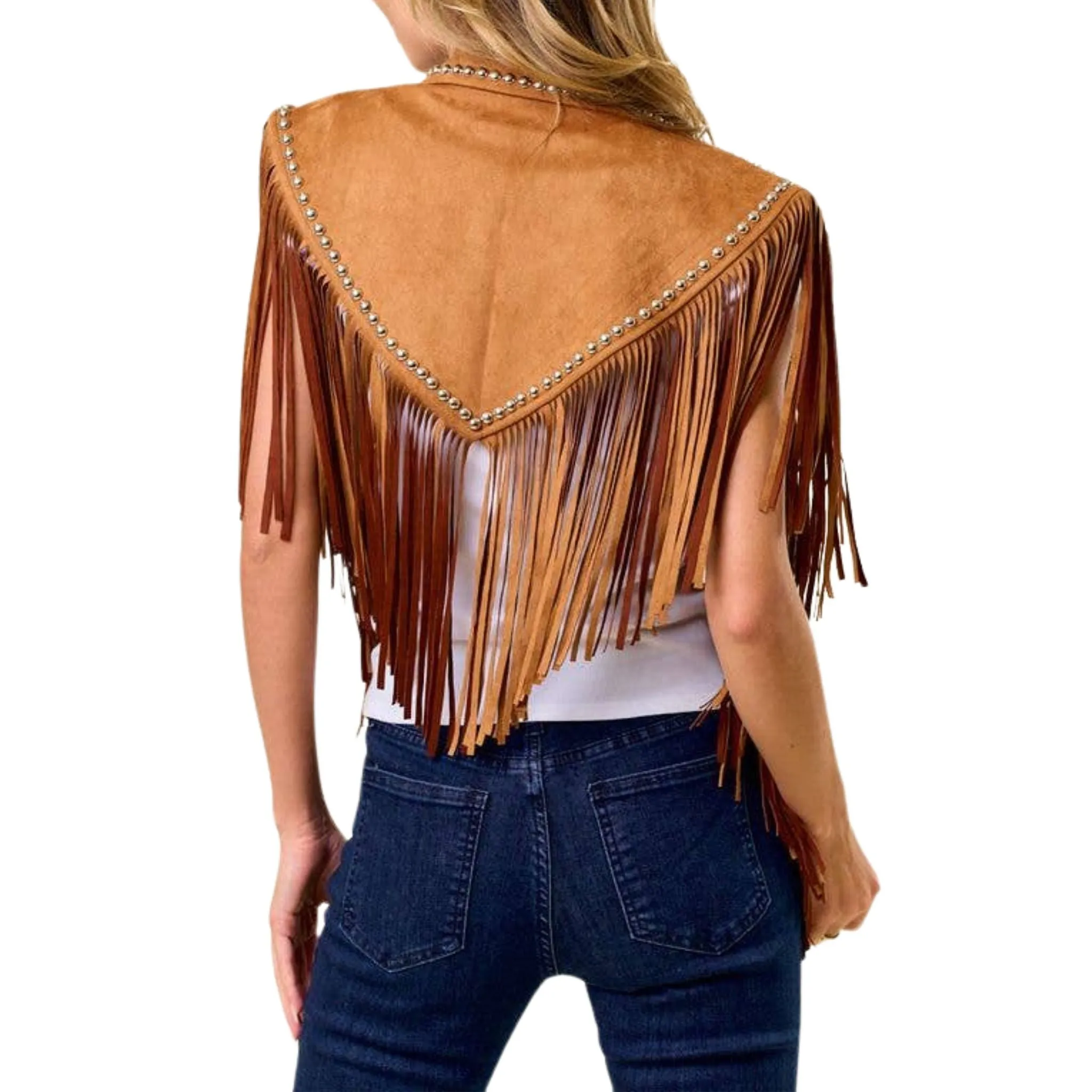 Camel Studded Fringe Shrug