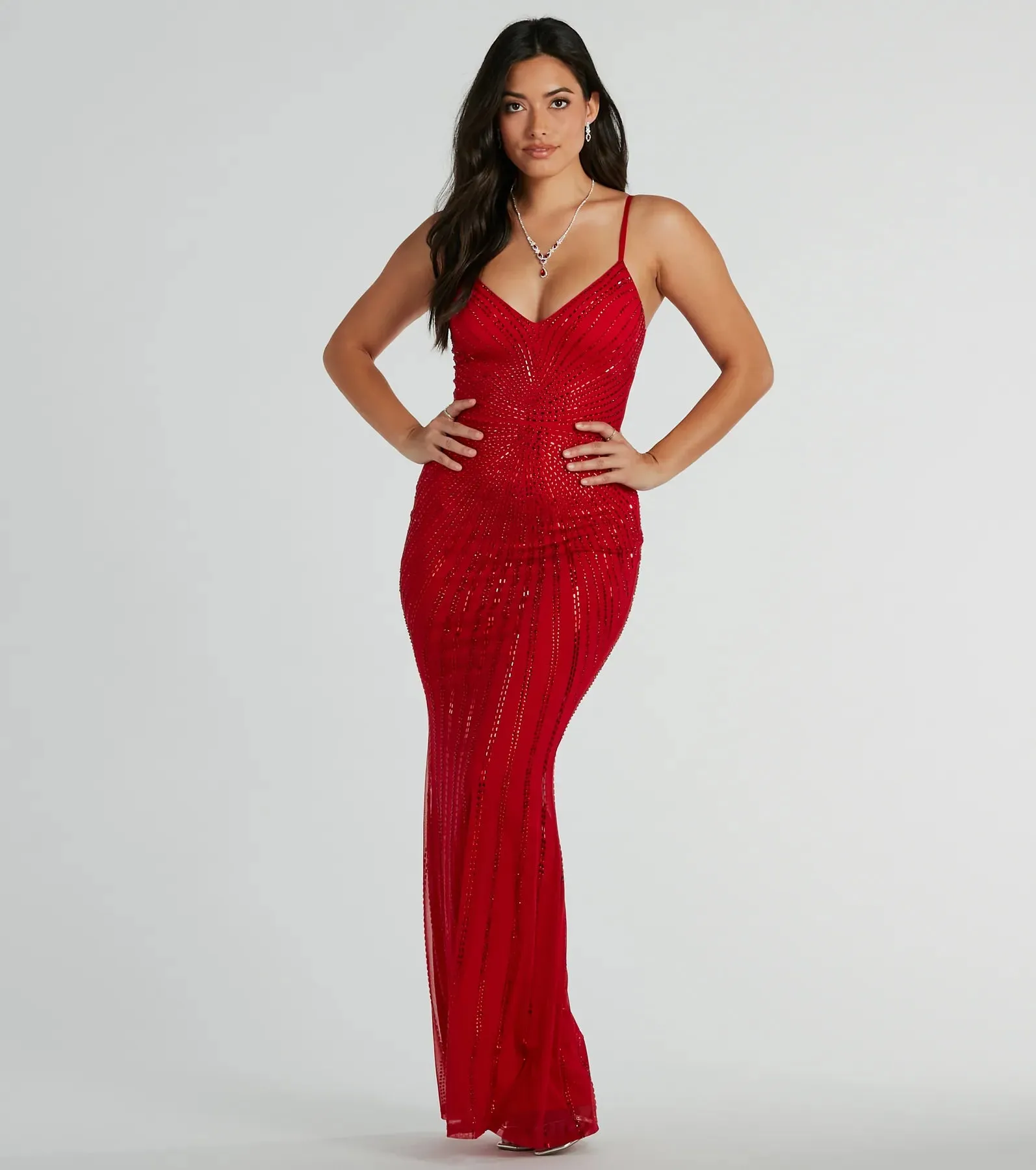 Cameron V-Neck Rhinestone Slim Formal Dress