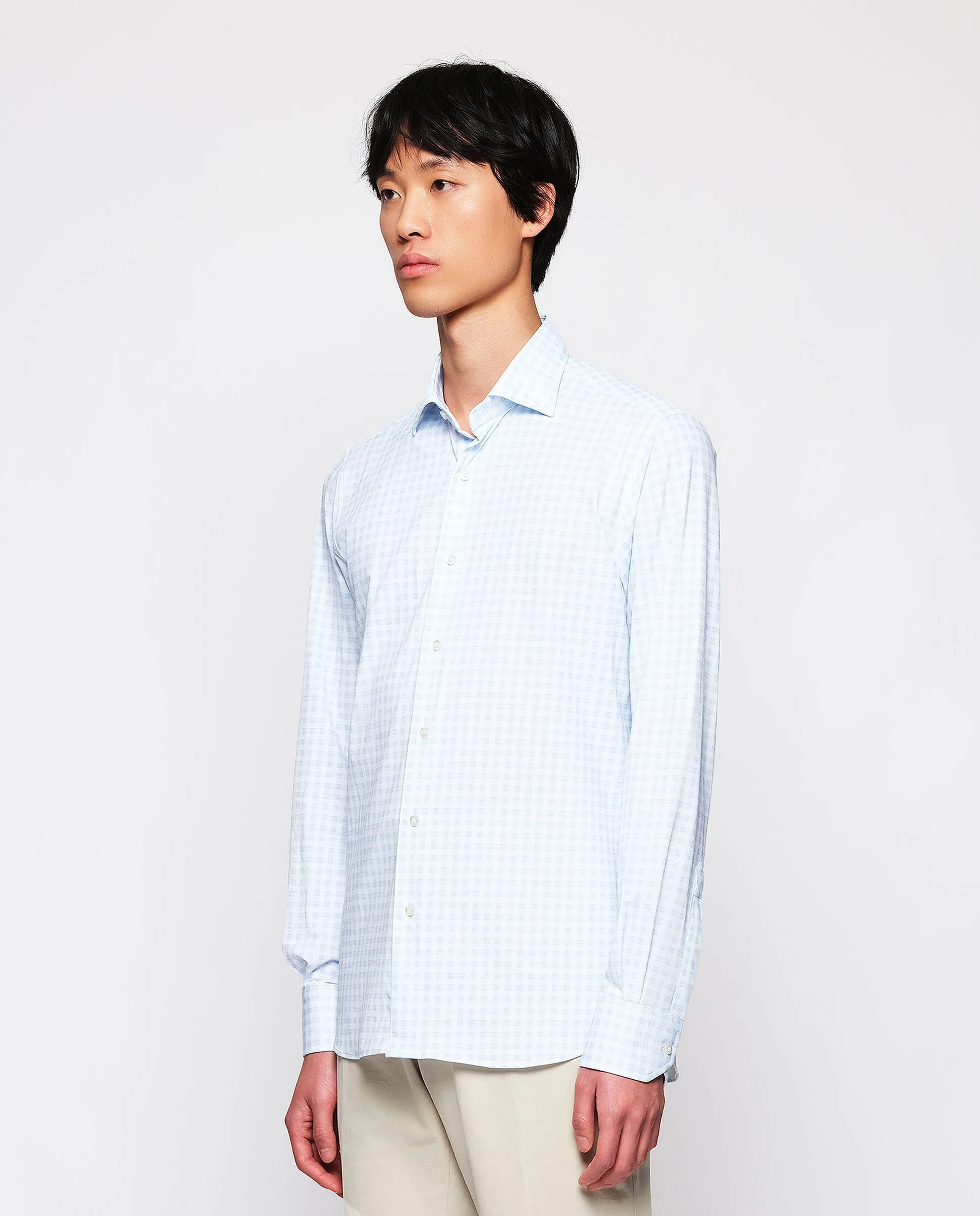 Camisa vestir técnica cuadro Vichy celeste