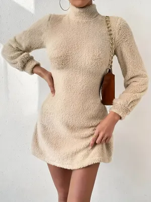 Carmelina | Elegant woolly slim dress with round neckline