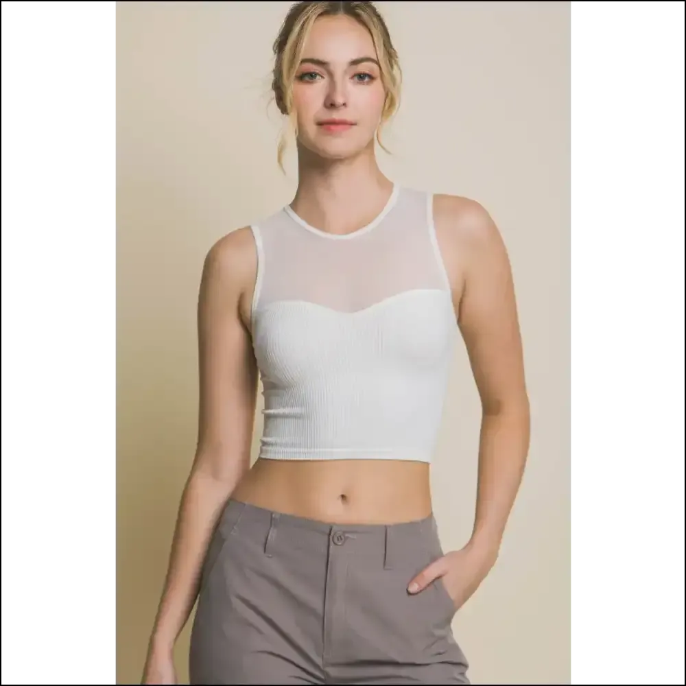 Chic Love Tree Ribbed Mesh Crop Tank