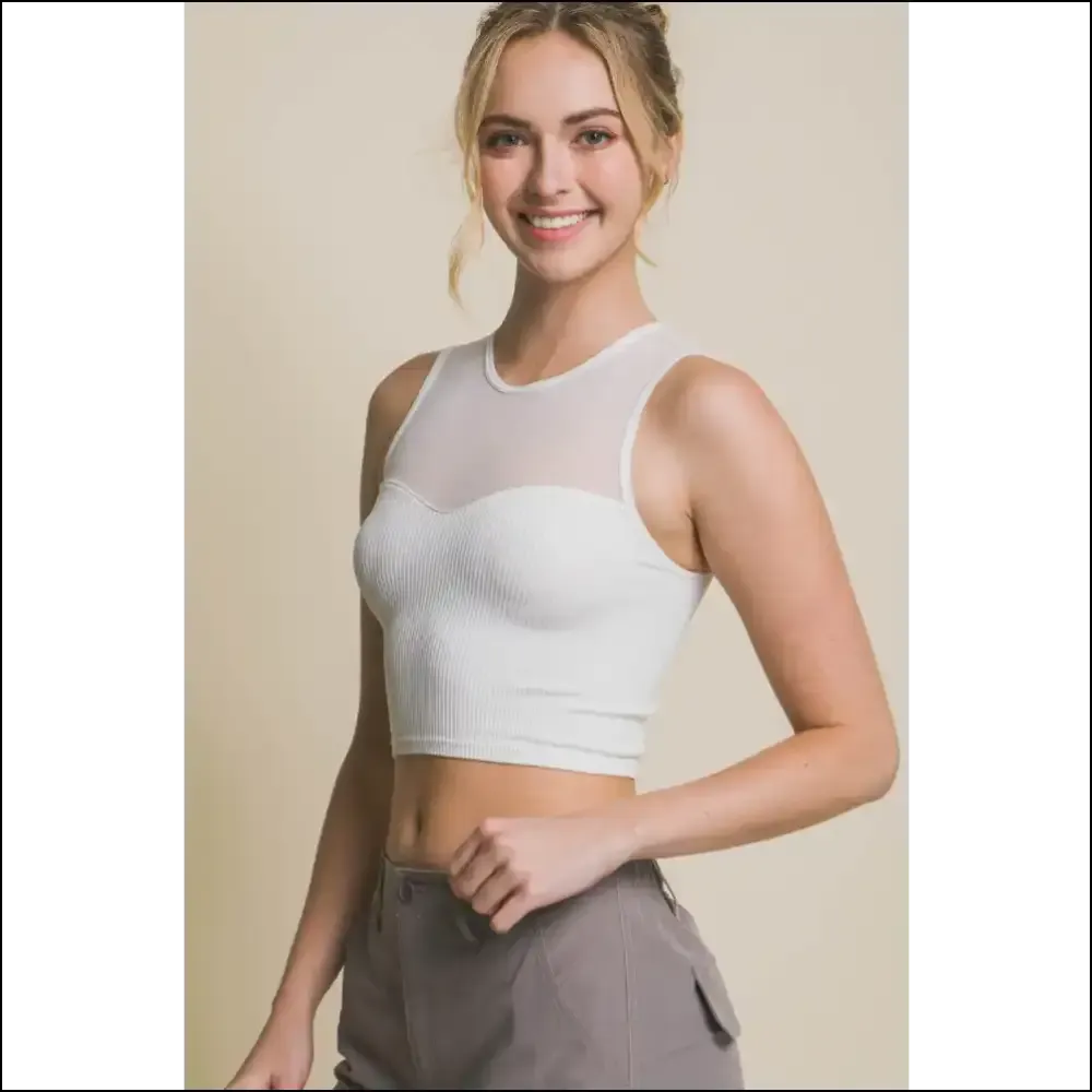 Chic Love Tree Ribbed Mesh Crop Tank