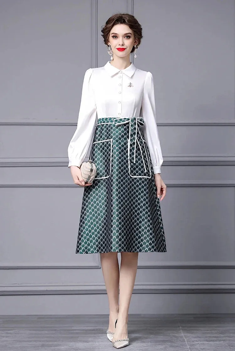 Claire Single-Breasted Fake Two Pieces Gingham Pocket Slim-Fit Dress
