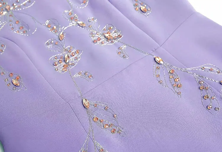 Clara V-Neck Long Sleeve Crystal Beading Office Lady Dress