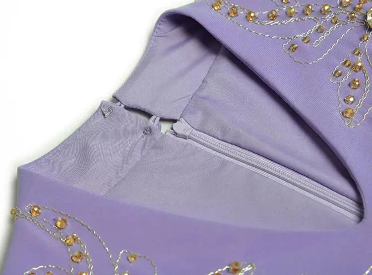 Clara V-Neck Long Sleeve Crystal Beading Office Lady Dress