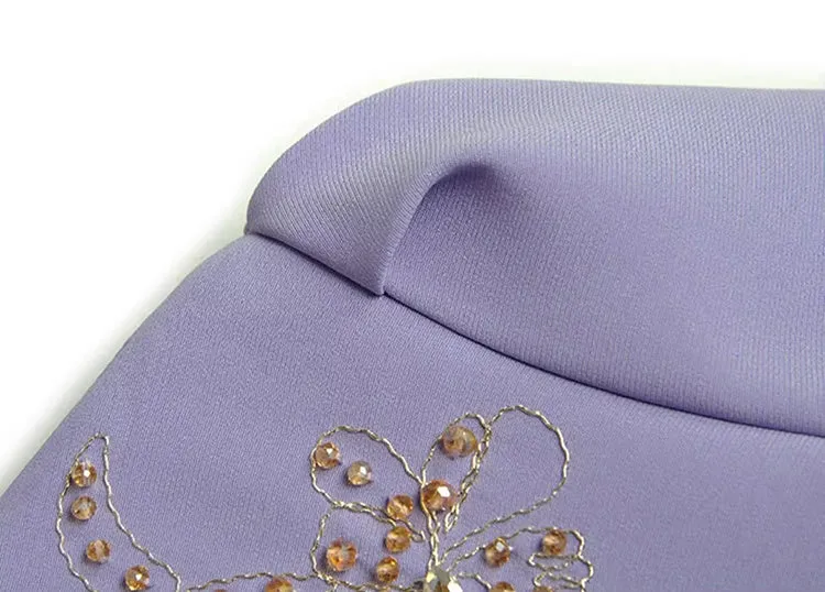 Clara V-Neck Long Sleeve Crystal Beading Office Lady Dress