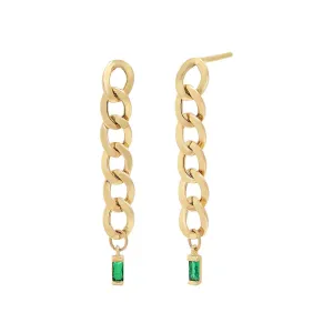 Colored Baguette Cuban Link Drop Stud Earring 14K