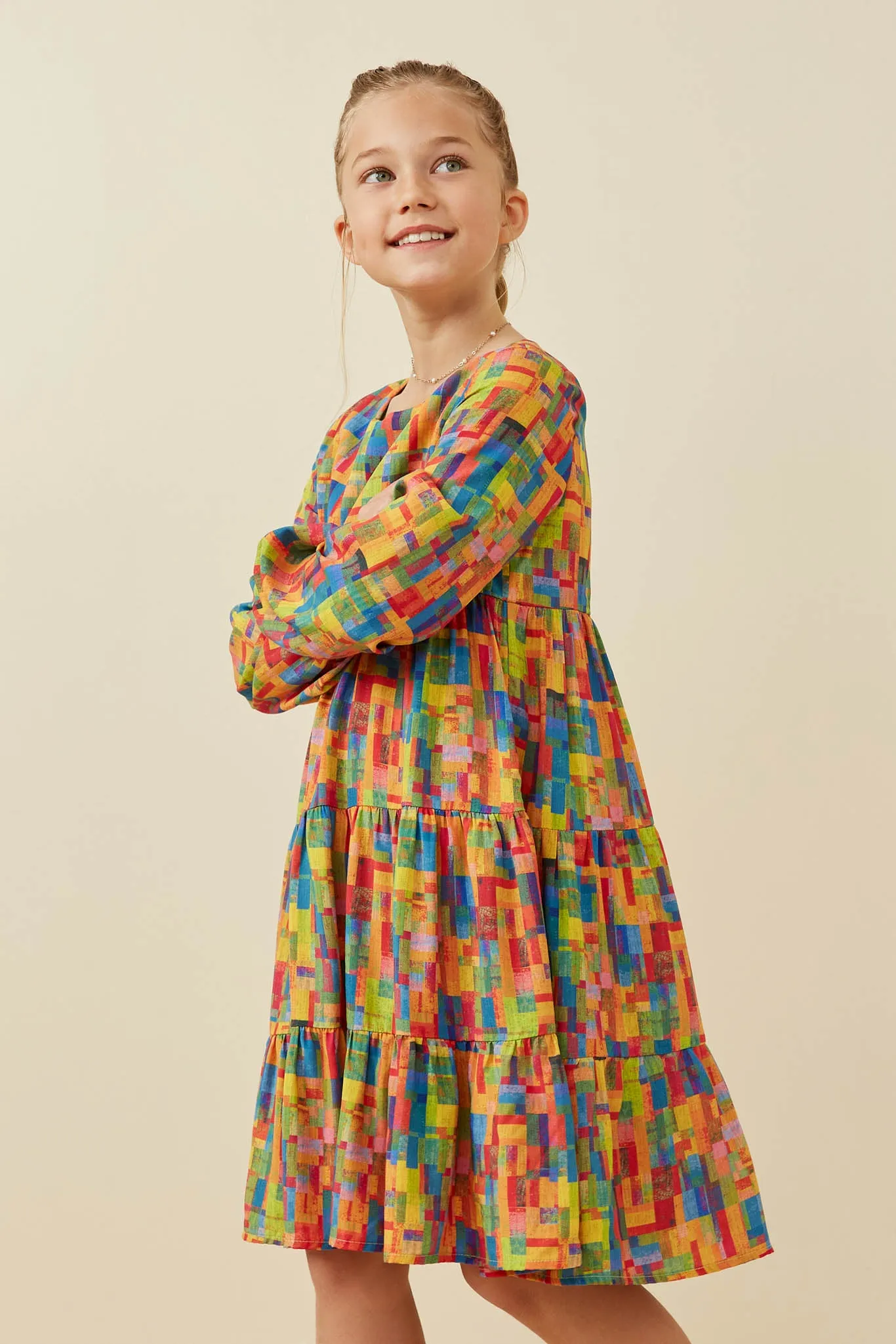 Colorful Patch Print Long Sleeve Dress