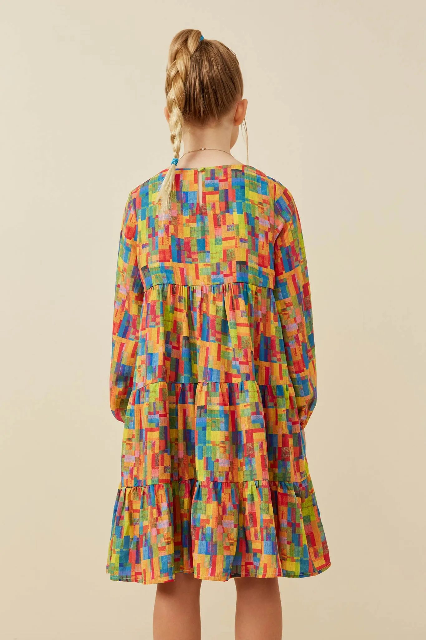 Colorful Patch Print Long Sleeve Dress