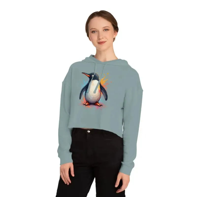 Colorful Penguin Cropped Hooded Sweatshirt Bold Look