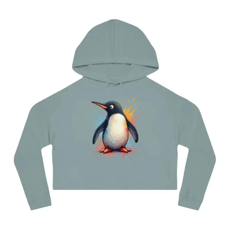 Colorful Penguin Cropped Hooded Sweatshirt Bold Look