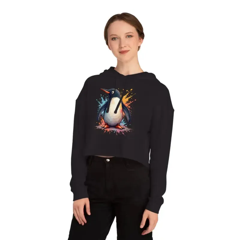 Colorful Penguin Cropped Hooded Sweatshirt Bold Look