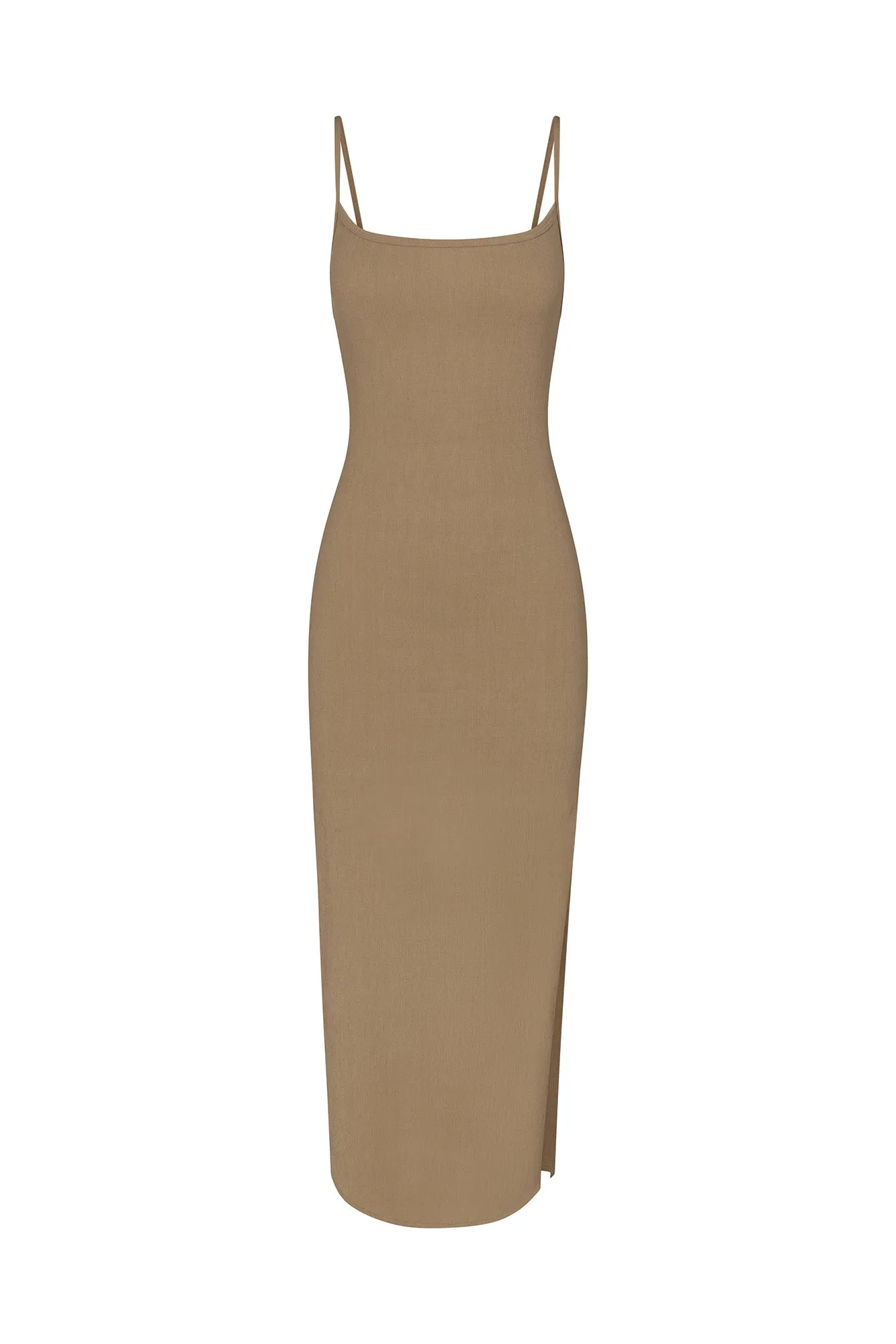 Column Sliding Strap Maxi Dress in Textured Stretch