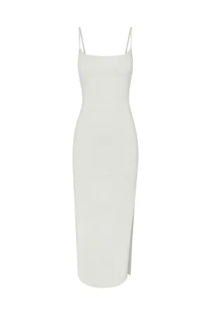 Column Sliding Strap Maxi Dress in Textured Stretch